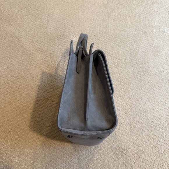 Vittoria Napoli Satchel Bag Purse Grey Nubuck Leather Python Snake Embossed Flap - Picture 4 of 15